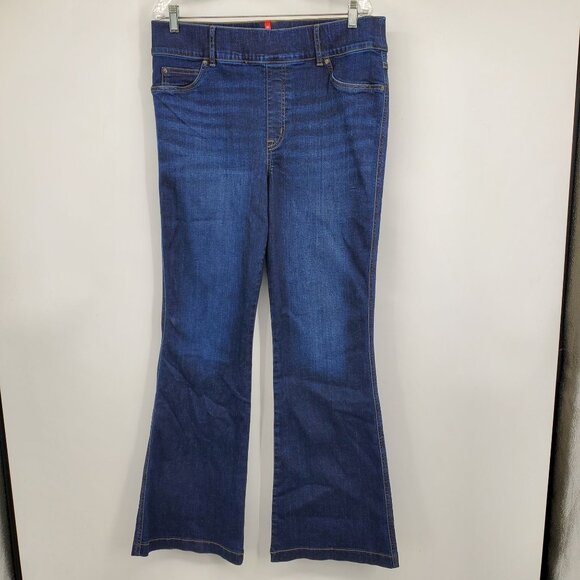 Spanx Women's Dark Wash Pull On High Rise Flare Jeans Midnight Shade Size 1X - Picture 1 of 7